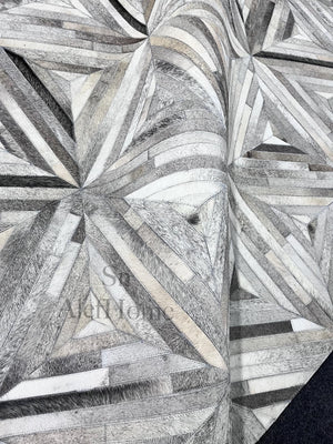 Grey Cowhide Starburst Rug – Handmade Hair-On Leather Patchwork Carpet for Modern Home Décor - Alef home