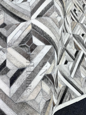 Grey Cowhide Patchwork Rug – Handmade Geometric Hair-On Leather Carpet for Modern Home Decor - Alef home