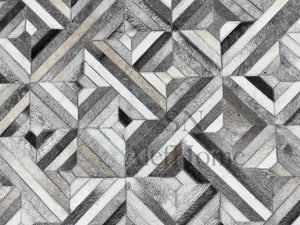Grey Cowhide Patchwork Rug – Handmade Geometric Hair-On Leather Carpet for Modern Home Decor - Alef home