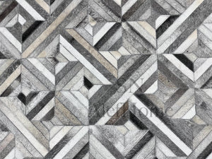 Grey Cowhide Patchwork Rug – Handmade Geometric Hair-On Leather Carpet for Modern Home Decor - Alef home