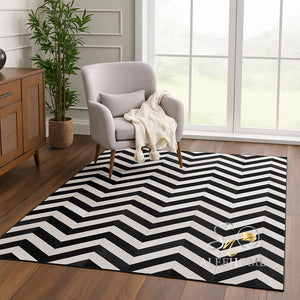 Black and White Cowhide Rug – Handmade Hair-On Leather Patchwork Carpet in Checkerboard Area Design - Alef home