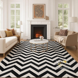 Black and White Cowhide Rug – Handmade Hair-On Leather Patchwork Carpet in Checkerboard Area Design - Alef home