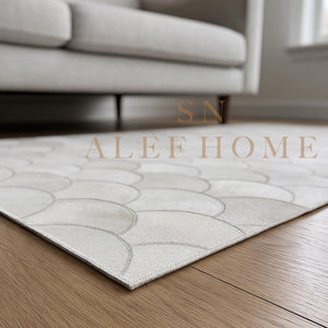 Half-Moon Design Cowhide Rug – Handmade Hair-On Leather Patchwork Carpet for Modern Home Decor