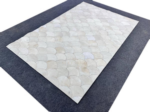Half-Moon Design Cowhide Rug – Handmade Hair-On Leather Patchwork Carpet for Modern Home Decor