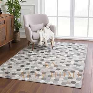 Hexagon Cowhide Patchwork Rug – Handmade Modern Hair-On Leather Geometric Carpet for Home Décor - Alef home