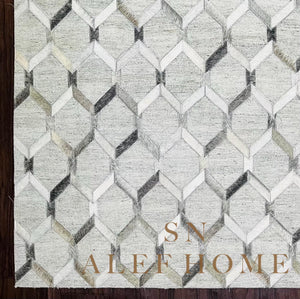 Handmade Geometric Cowhide Rug – Modern Hair-On Leather Patchwork Carpet for Living Room - Alef home