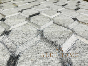 Handmade Geometric Cowhide Rug – Modern Hair-On Leather Patchwork Carpet for Living Room - Alef home