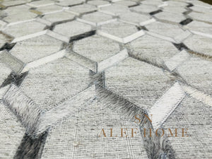 Handmade Geometric Cowhide Rug – Modern Hair-On Leather Patchwork Area Carpet for Home Décor - Alef home