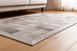 Handmade Gray Cowhide Patchwork Rug - Modern Hair-On Leather Carpet - Alef home