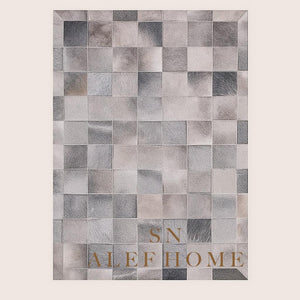 Handmade Gray Cowhide Patchwork Rug - Modern Hair-On Leather Carpet