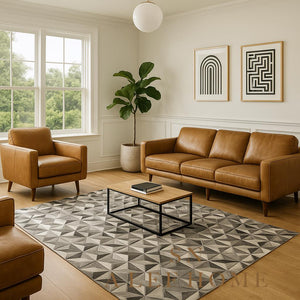 Modern Grey Cowhide Patchwork Rug: Hair-On Leather Design