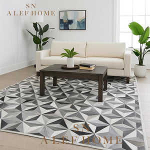 Modern Grey Cowhide Patchwork Rug: Hair-On Leather Design - Alef home