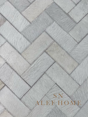 Handmade Ivory Cowhide Rug – Modern Scandinavian Leather Patchwork Carpet for Home Décor - Alef home