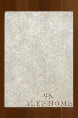 Handmade Ivory Cowhide Rug – Modern Scandinavian Leather Patchwork Carpet for Home Décor