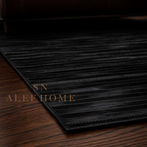 Black Leather Patchwork Rug – Handmade Hair-On Cowhide Carpet for Modern Living Room Décor - Alef home