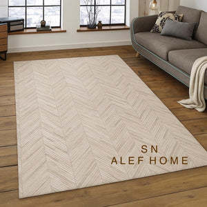 Handmade Beige Chevron Cowhide Area Rug : Modern Patchwork Leather Carpet For Home - Alef home