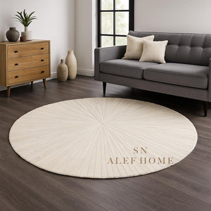 Ivory Round Cowhide Rug – Handmade Starburst Leather Patchwork Carpet for Modern Home Décor - Alef home