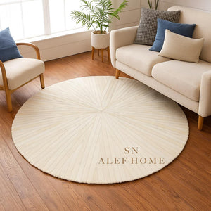 Ivory Round Cowhide Rug – Handmade Starburst Leather Patchwork Carpet for Modern Home Décor