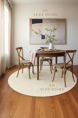 Ivory Round Cowhide Rug – Handmade Starburst Leather Patchwork Carpet for Modern Home Décor - Alef home