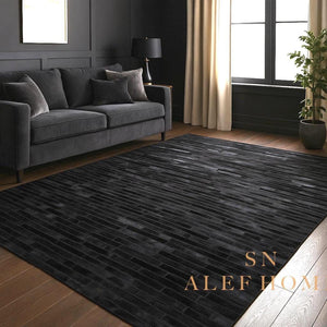 Black Leather Patchwork Rug – Handmade Hair-On Cowhide Carpet for Modern Living Room Décor - Alef home
