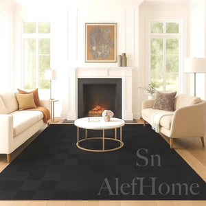 Handmade Black Cowhide Patchwork Rug: Modern Hair-On Leather Carpet - Alef home