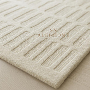 Handmade Ivory Wool Rug: Scandinavian Textured Cut & Loop Pile