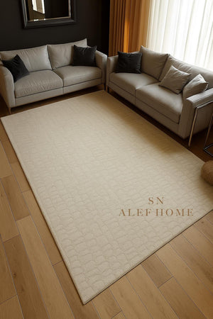 Handmade Ivory Wool Rug: Scandinavian Textured Cut & Loop Pile - Alef home