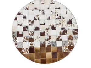 Handmade Cowhide Patchwork Rug: Round Leather Carpet for Rustic Decor - Alef home