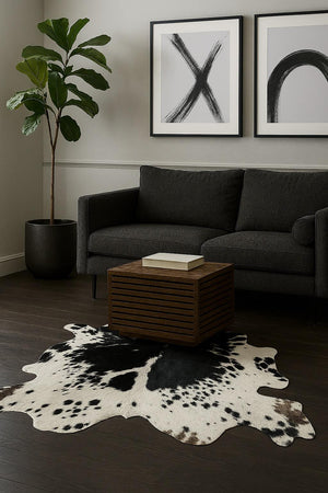 Black and White Cowhide Rug – Natural Hair-On Leather Patchwork Carpet, Ethically Sourced Décor - Alef home