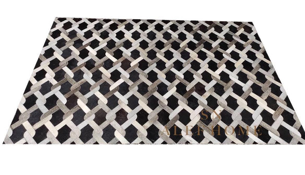 Handmade Cowhide Patchwork Rug: Rustic Farmhouse Leather Carpet - Alef home