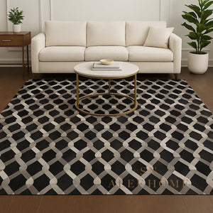 Handmade Cowhide Patchwork Rug: Rustic Farmhouse Leather Carpet