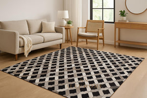 Handmade Cowhide Patchwork Rug: Rustic Farmhouse Leather Carpet - Alef home