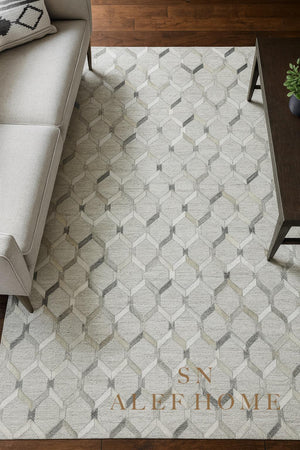 Handmade Geometric Cowhide Rug – Modern Hair-On Leather Patchwork Carpet for Living Room - Alef home