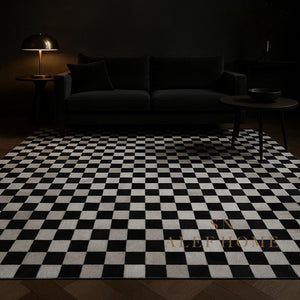 Handmade Cowhide Checkerboard Rug: Black & White Hair-On Leather Carpet - Alef home
