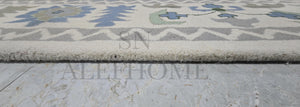 Hand-Tufted Wool Oushak Rug: Blue, Green & Cream Floral Carpet - Alef home