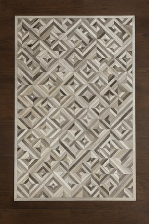 Grey Cowhide Patchwork Rug – Handmade Geometric Hair-On Leather Carpet for Modern Home Decor - Alef home