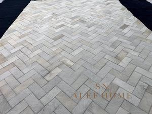 Handmade Ivory Cowhide Rug – Modern Scandinavian Leather Patchwork Carpet for Home Décor - Alef home