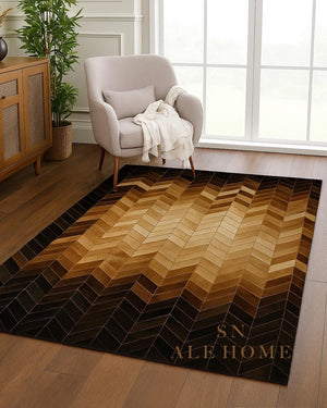 Chevron Cowhide Rug: Handmade Patchwork Leather Carpet - Brown & Black - Alef home