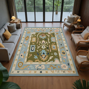 Hand-Tufted Oushak Wool Rug: Olive Green Pastel Boho Carpet - Alef home