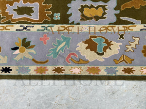 Hand-Tufted Oushak Wool Rug: Olive Green Pastel Boho Carpet - Alef home