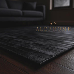 Black Leather Patchwork Rug – Handmade Hair-On Cowhide Carpet for Modern Living Room Décor - Alef home