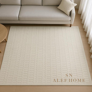 Handmade Ivory Wool Rug: Scandinavian Textured Cut & Loop Pile