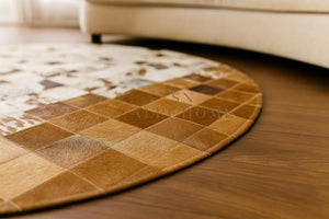 Handmade Cowhide Patchwork Rug: Round Leather Carpet for Rustic Decor - Alef home
