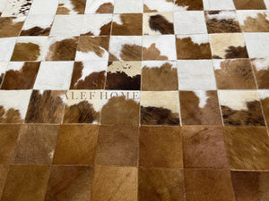 Handmade Cowhide Patchwork Rug: Round Leather Carpet for Rustic Decor - Alef home