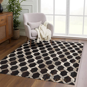 Handmade Cowhide Patchwork Rug: Rustic Farmhouse Leather Carpet