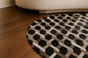 Handmade Cowhide Patchwork Rug: Rustic Farmhouse Leather Carpet - Alef home