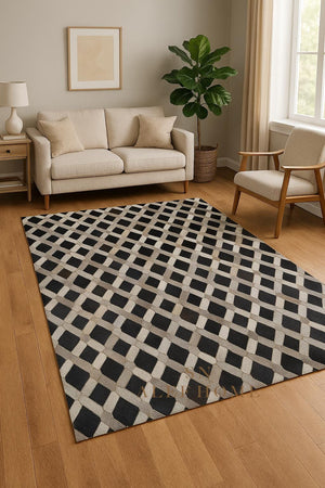 Handmade Cowhide Patchwork Rug: Rustic Farmhouse Leather Carpet