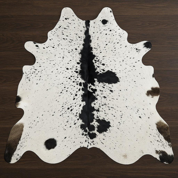Black & White Cowhide Patchwork Rug: Hair-On Leather Farmhouse Decor - Alef home