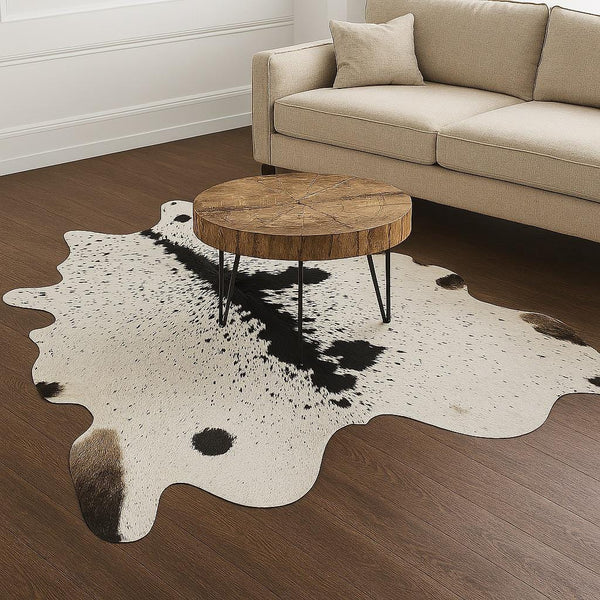 Black & White Cowhide Patchwork Rug: Hair-On Leather Farmhouse Decor - Alef home