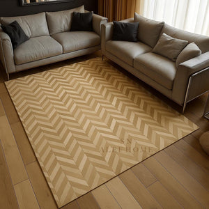Beige Chevron Cowhide Rug: Hair-On Leather Patchwork Carpet - Alef home
